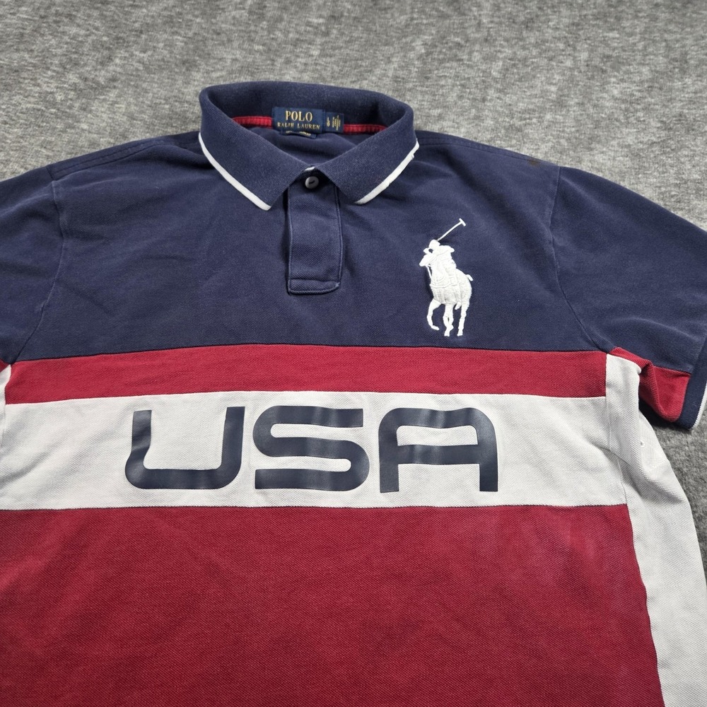 Polo Ralph Lauren Polo Shirt Mens Large Navy USA Flag Big Pony Custom Slim Fit